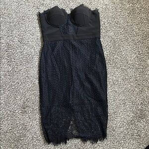 BEBE Elegant Black Lace Strapless Dress